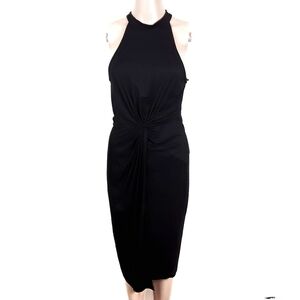 ASTR black High Neck cut-out twist front midi dress